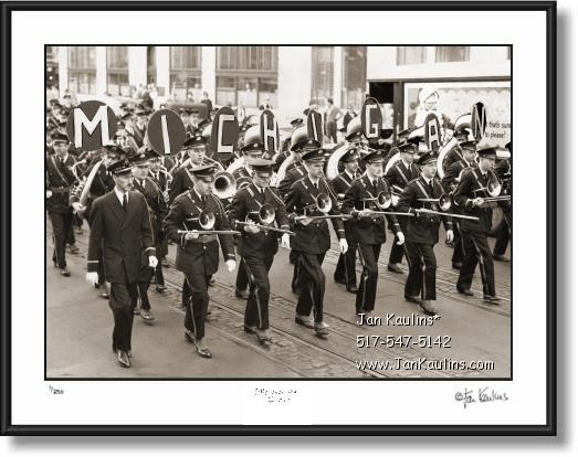 Click on this image to see an enlarged view of MICHIGAN MARCHING BAND 1947 photo print.