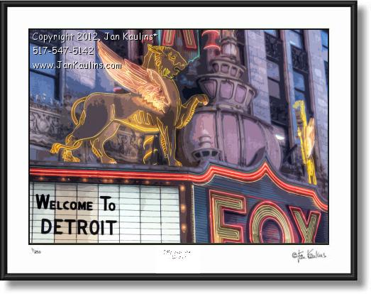 Click on this image to see an enlarged view of FOX THEATER Welcome to Detroit photo print.