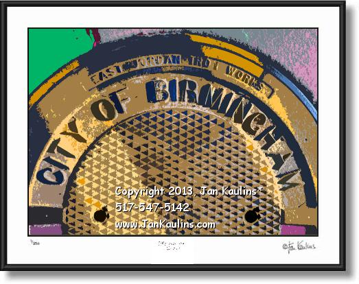 Click on this image to see an enlarged view of BIRMINGHAM MI manhole cover photo art print.